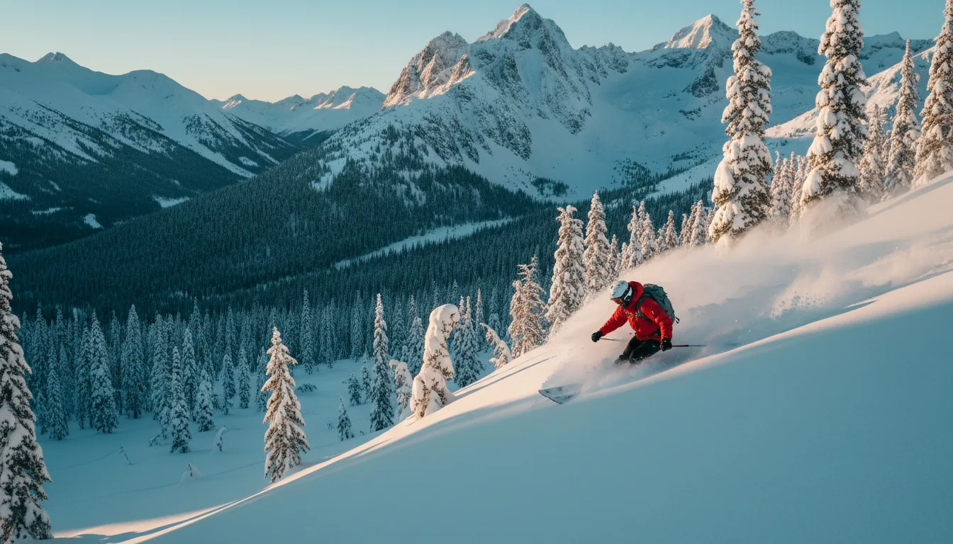 Deep Lizard Range powder on a Fernie ski slope, illustrative render in the series style